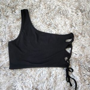 SHEIN Ribbed Asymmetric Lace-up Side Crop Top Black‎ Women's Size Large